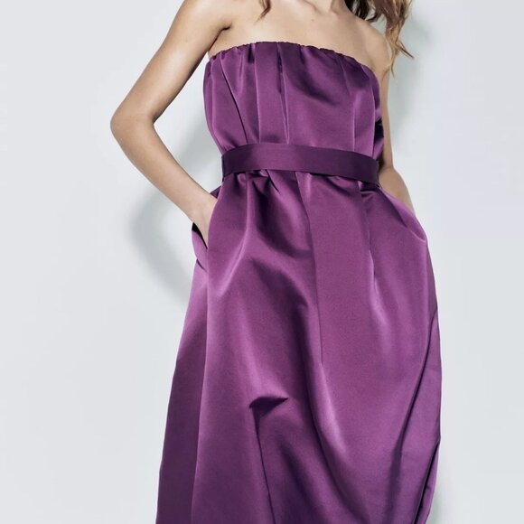 ZARA WOMAN NWT FW23 STRAPLESS PANELLED DRESS LIMITED EDITION AUBERGINE 8248/754 - Picture 4 of 16